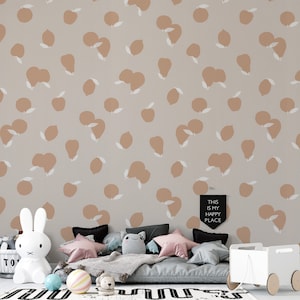 Carta da parati murale con mela e pera staccata e incollata nei toni beige - Decorazione con frutta in toni beige per la cameretta dei bambini - Aggiornamento rapido della decorazione della parete