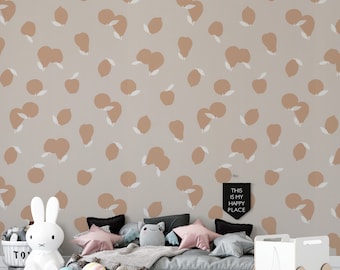 Apple and Pear Wallpaper Mural: Beige Tones, Kids Room Decor (Peel and Stick)