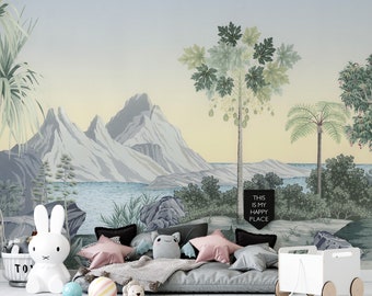 Landscape Tropical Nature Wallpaper Mural - Peel and Stick Botanical Wall Art-B687