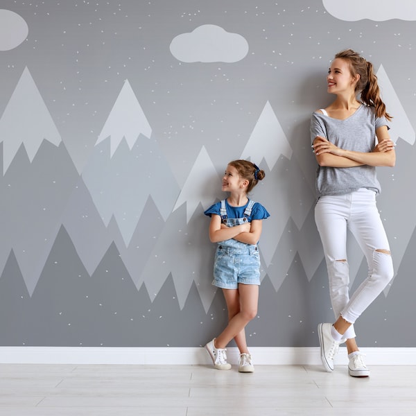 Scandinavian-Styled Gray Mountain Peel and Stick Wallpaper - Ideal for Kids' Rooms and Nurseries - Easy to Install, Self-Adhesive