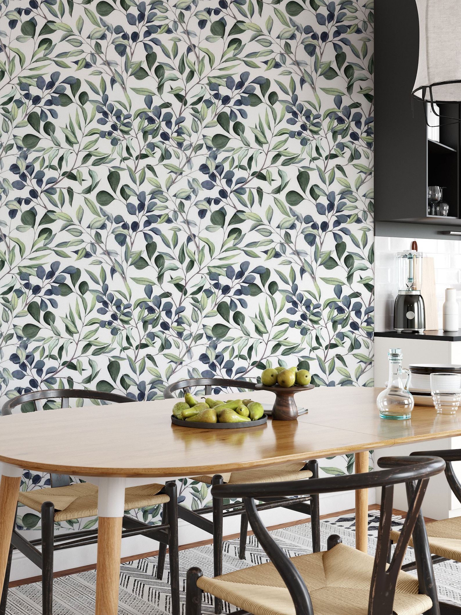 Blue and Green Leaves Wallpaper Self Adhesive Wallpaper Dark Etsy