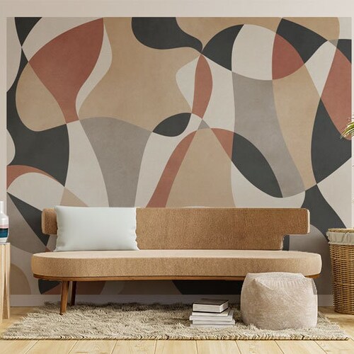 Mid Century Geometric Design Self Adhesive Wallpaper Etsy