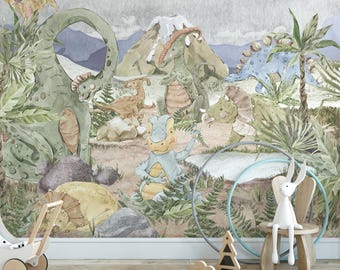 Prehistoric Dinosaur Wallpaper Mural for Kids - Jungle Peel & Stick Wall Decor- C80