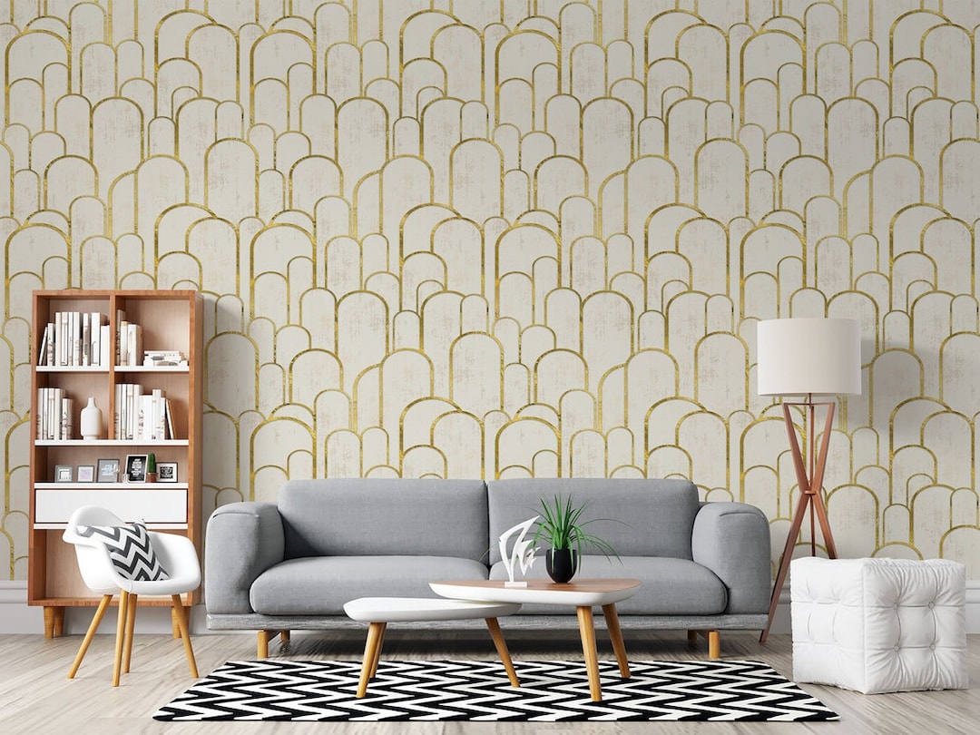 Gold Art Deco Peel and Stick Wallpaper, Self Adhesive, Designer Wall