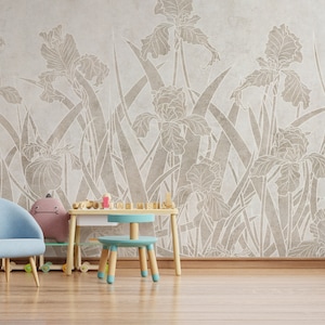 Elegant Botanical Floral Wallpaper Mural | Beige Flower Peel and Stick Wallpaper-A307