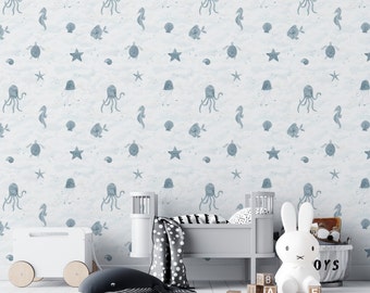 Blue Ocean Marine Life Wallpaper: Kids Room Removable Wall Mural