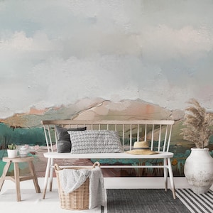 Watercolor Mountain Peel and stick Painting wallpaper for walls