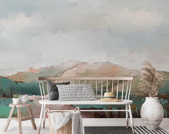Watercolor Mountain Peel and stick Painting wallpaper for walls