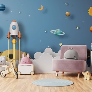 Amazing Space Galaxy Wallpaper, Planet Removable Wallpaper, Kids room Self Adhesive, Nursery Peel and Stick