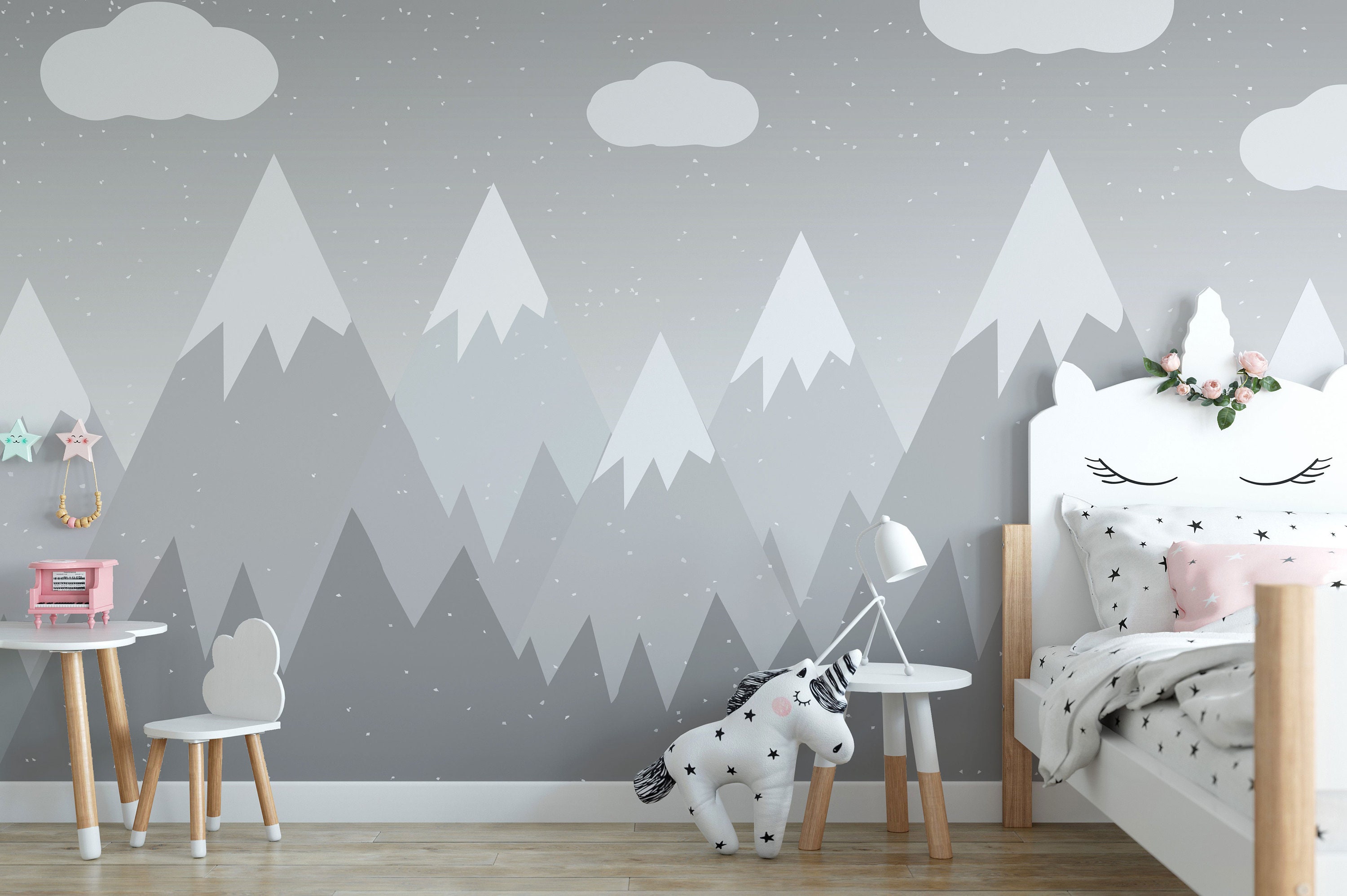 Mountain Wallpaper Peel and Stick Kids Room Decor Scandinavian | Etsy