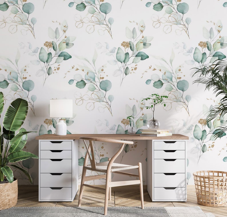 Removable Wallpaper Peel and Stick Green & Gold Leaves - Etsy