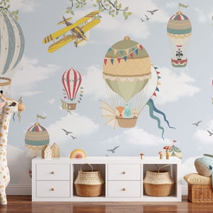 Hot Air Balloon Kids Wallpaper Peel and Stick Self Adhesive Flying Little Animals Nursery Room