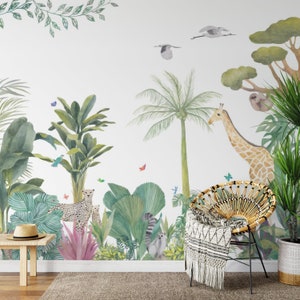 Tropical Jungle Animals Wallpaper Mural – Peel and Stick Safari Kids ...