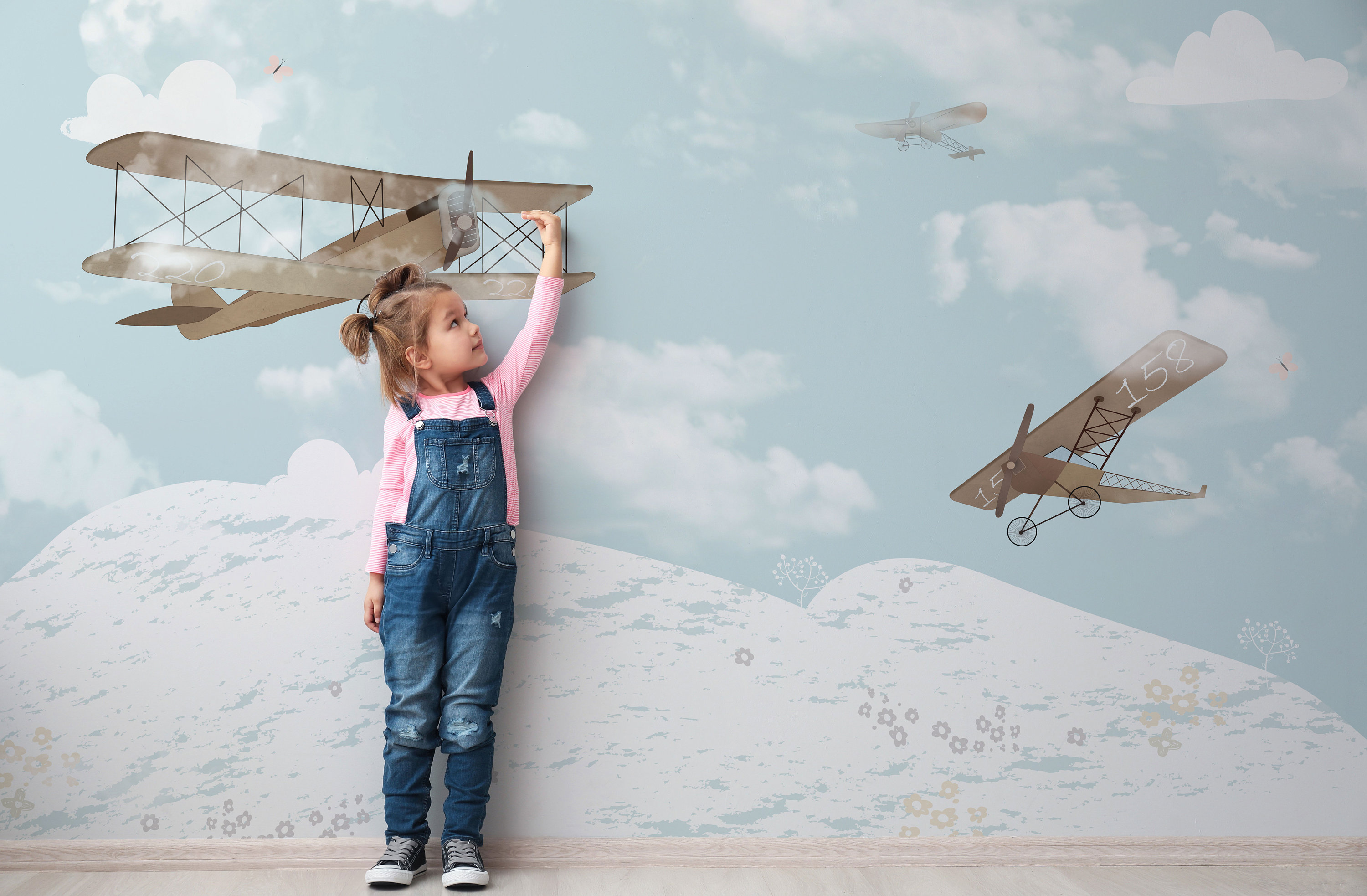 Nursery Wallpaper : Airplanes in the Sky Children's Room - Etsy