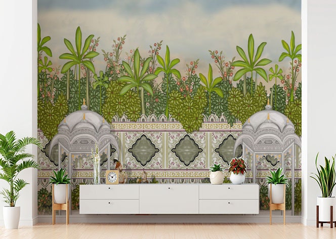Mughal Garden Wallpaper Oil Paint Artwork Royal Wall Mural - Etsy