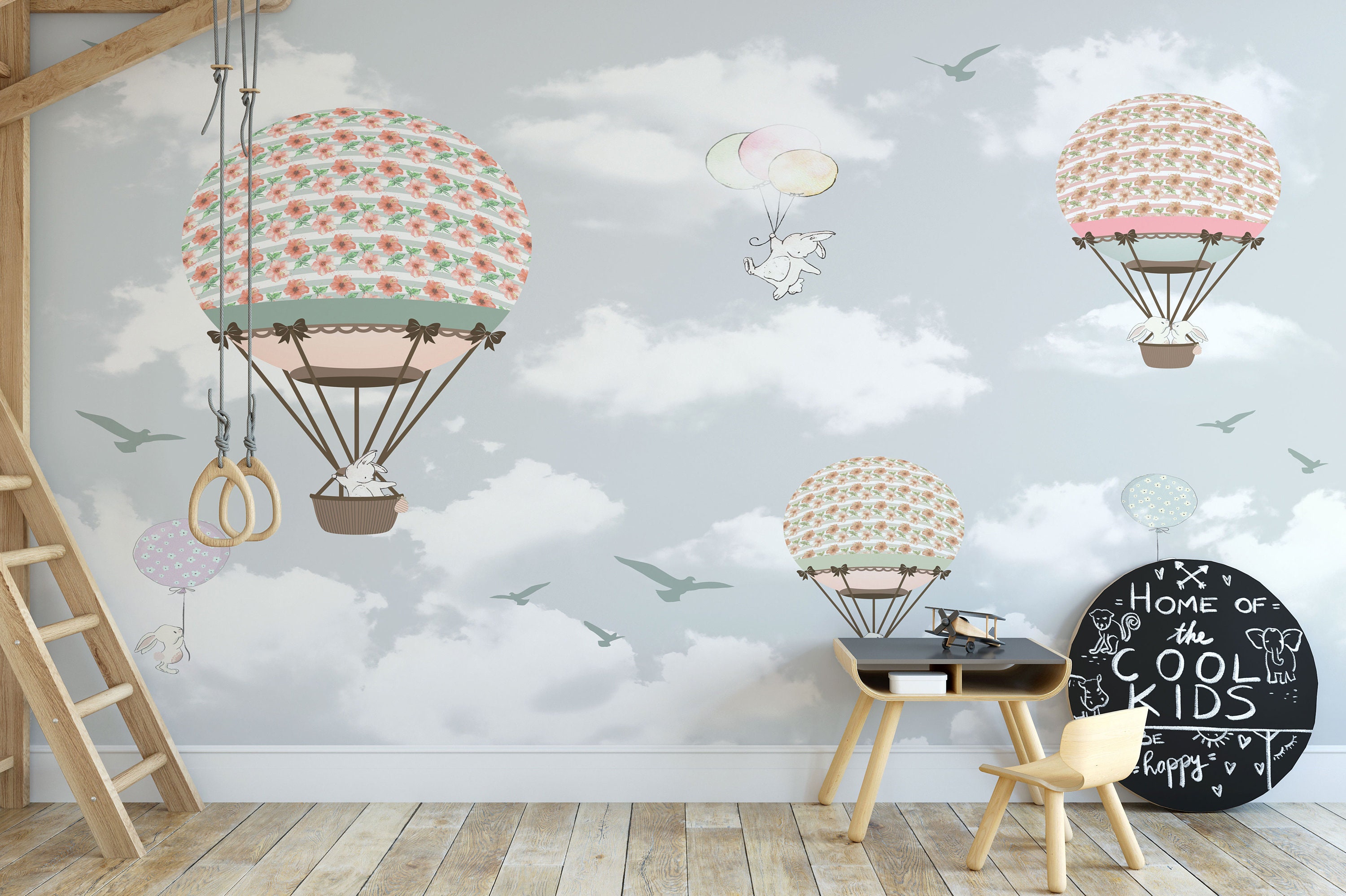 Hot Air Balloon Wallpaper Nursery Removable Wallpaper Kids | Etsy