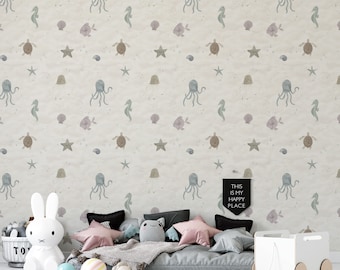 Ocean Friends Kids Wallpaper: Peel and Stick Marine Life Pattern