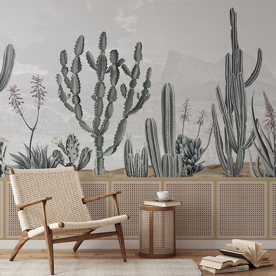 Cactus Wallpaper Mural: Desert Botanical Wall Decor - Etsy