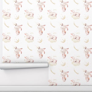 Cute Baby Rabbit Animal Wallpaper | peel and stick wallpaper | Nursery Wallpaper