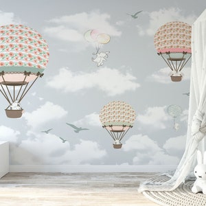 Hot Air Balloon Wallpaper, Nursery Removable Wallpaper, Kids Room Self