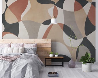 Boho Mid-Century Wallpaper Mural: Self-Adhesive Bohemian Wall Decor