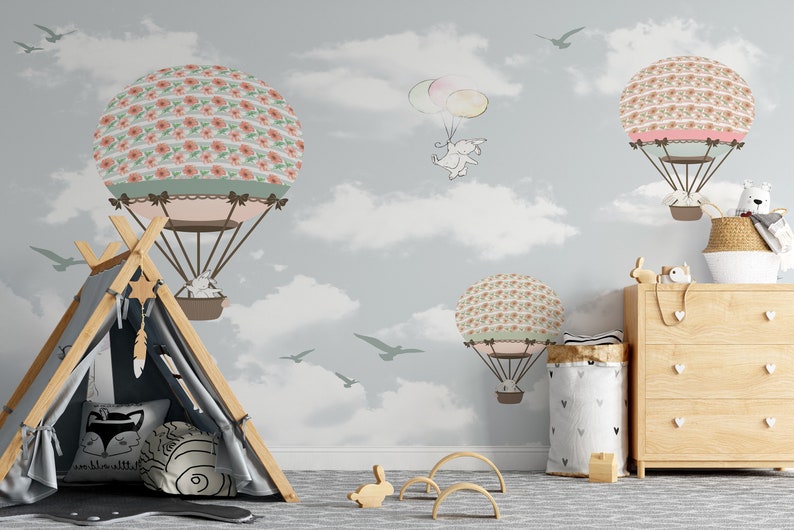 Hot Air Balloon Wallpaper Nursery Removable Wallpaper Kids | Etsy