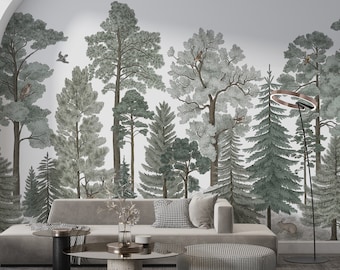 Green Forest Wallpaper Mural: Peel & Stick Wildlife Art