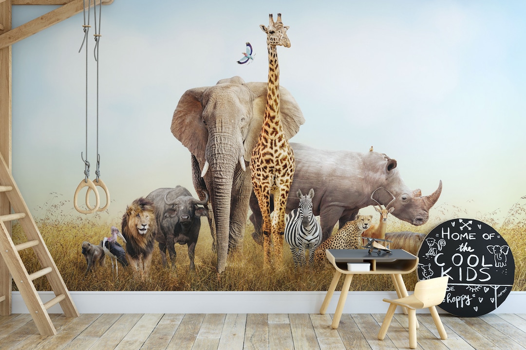 African Safari Animals Wallpaper: Kids Room Jungle Mural, Removable ...