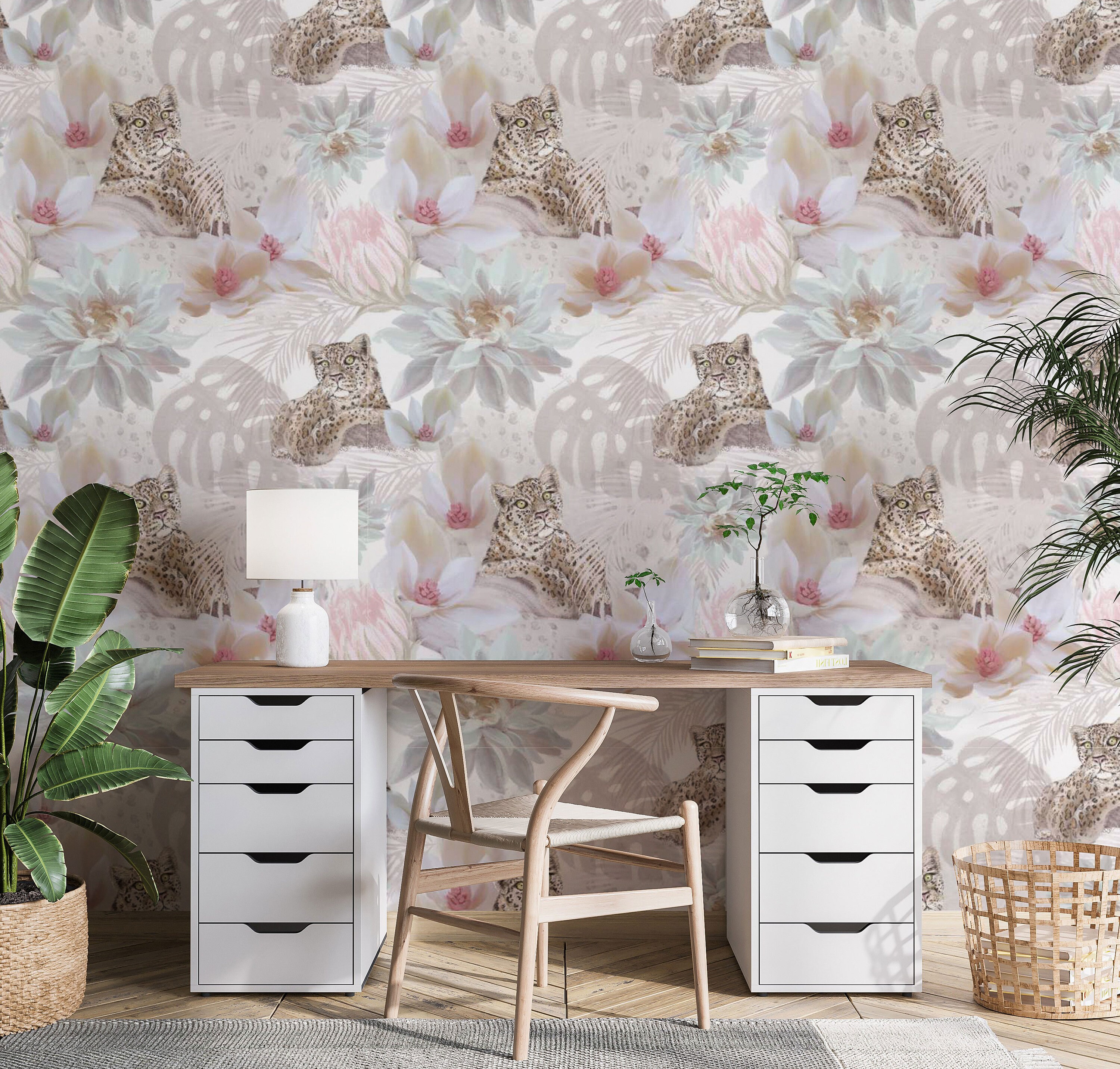 Vintage Leopard & Floral Luxury Wallpaper | Exotic Peel and Stick ...