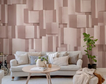 Rose Gold Geometric Peel and Stick Wallpaper Mural - Modern Art Mural For Living Room and Office
