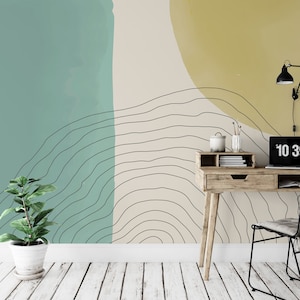 Handgemaltes abstraktes Tapeten-Wandbild - selbstklebend, minimales künstlerisches Design für zeitgenössische Häuser