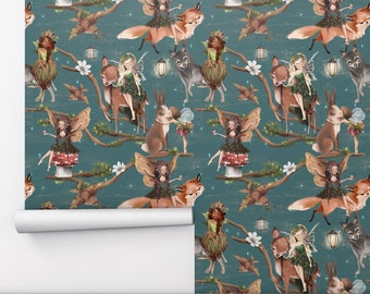 Fairies Wallpaper: Woodland Animal Nursery Decor, Removable Wallpaper