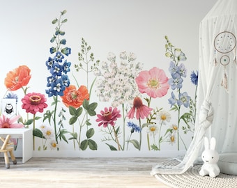 Watercolor Wildflower Field Mural Wallpaper - Peel and Stick