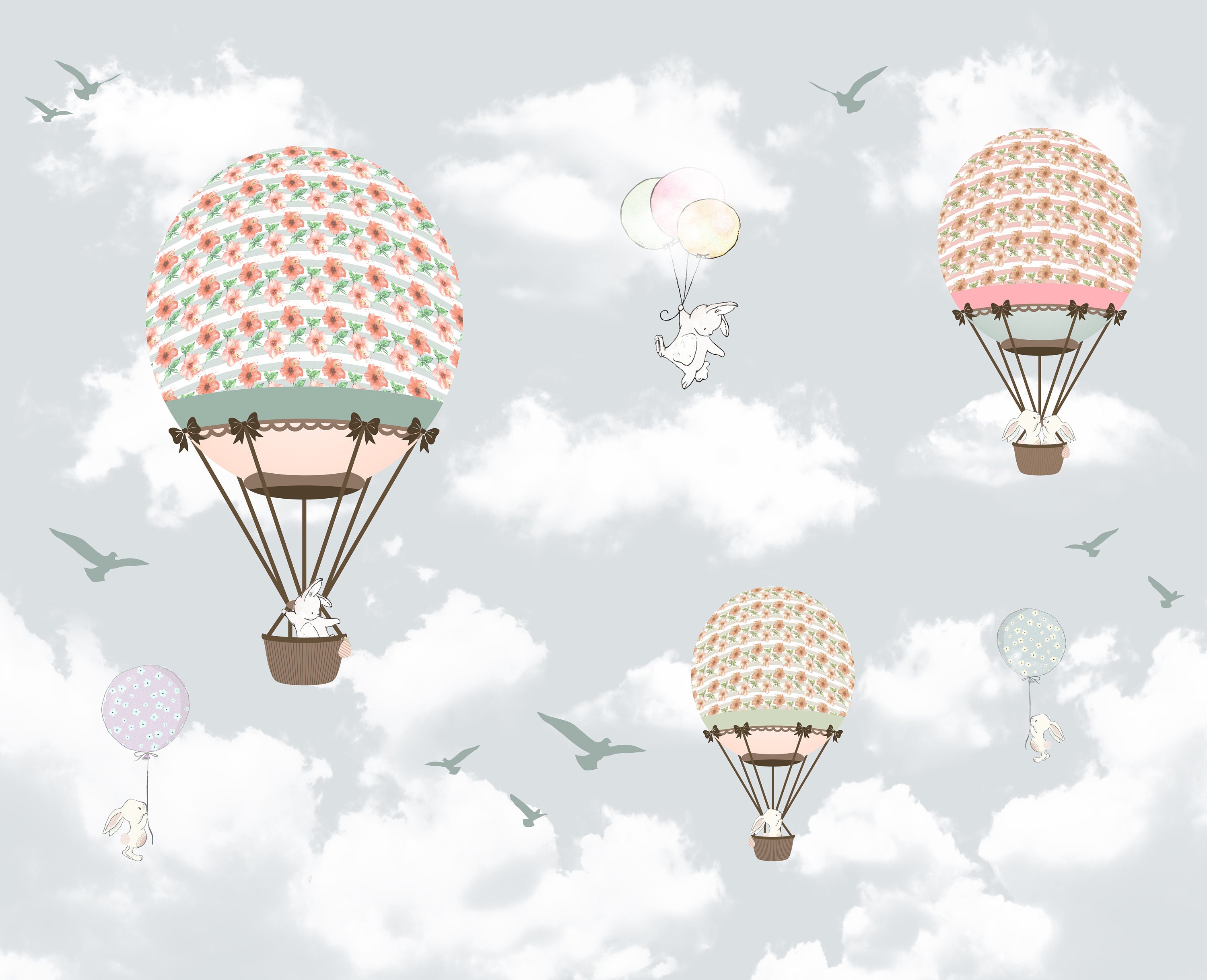 Hot Air Balloon Wallpaper Nursery Removable Wallpaper Kids | Etsy