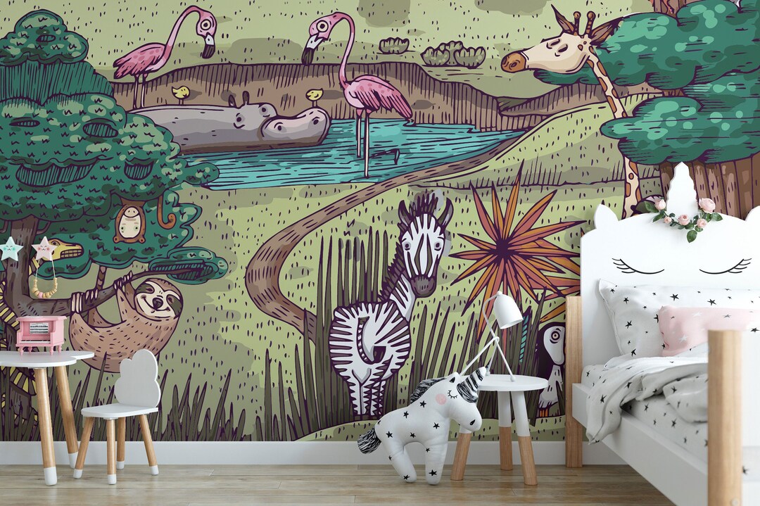 Peel and Stick Animal Wallpaper Wildlife in the Jungle With Etsy