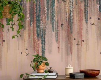 Wisteria Floral Wallpaper Mural – Peel & Stick Blossom Wall Decor