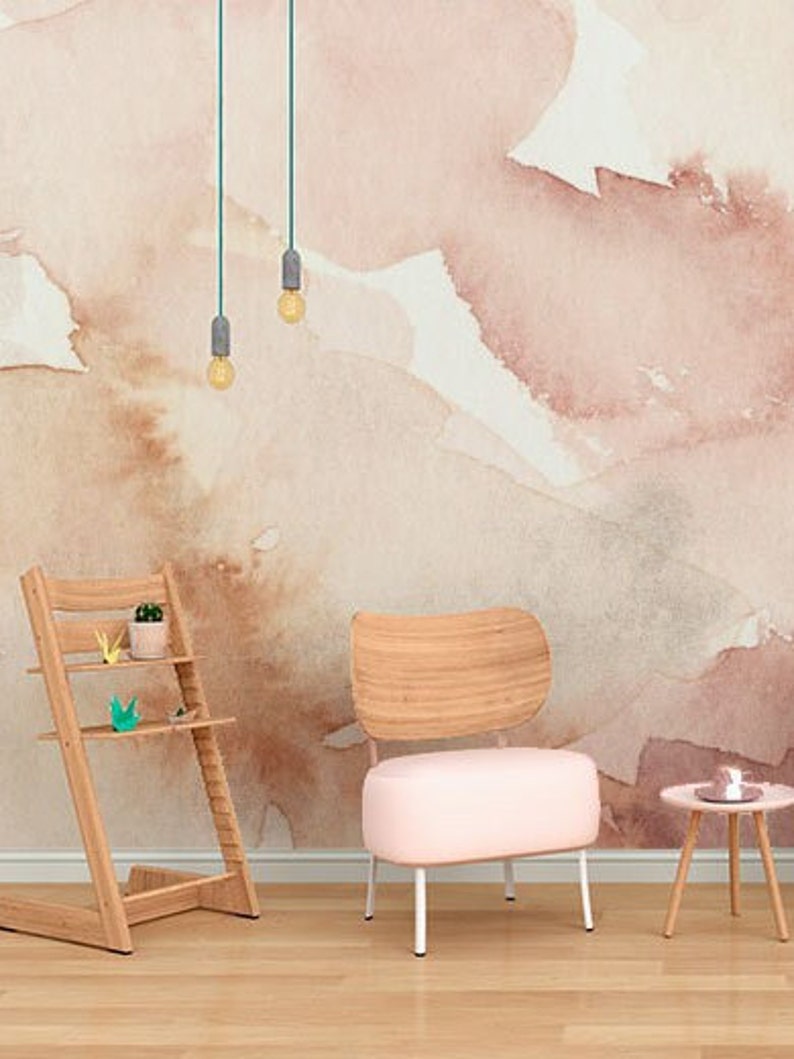 Pink Watercolor Wallpaper Girls Room Peel N Stick Wallpaper - Etsy