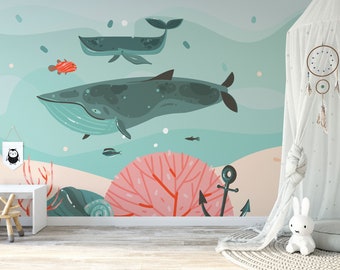 Ocean Wallpaper, Fische Entfernbare Tapete, Kinderzimmer Selbstklebend, Schälen und Aufkleben