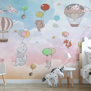 Kids Wallpaper Hot Air Balloon Peel and Stick Wallpaper Self - Etsy