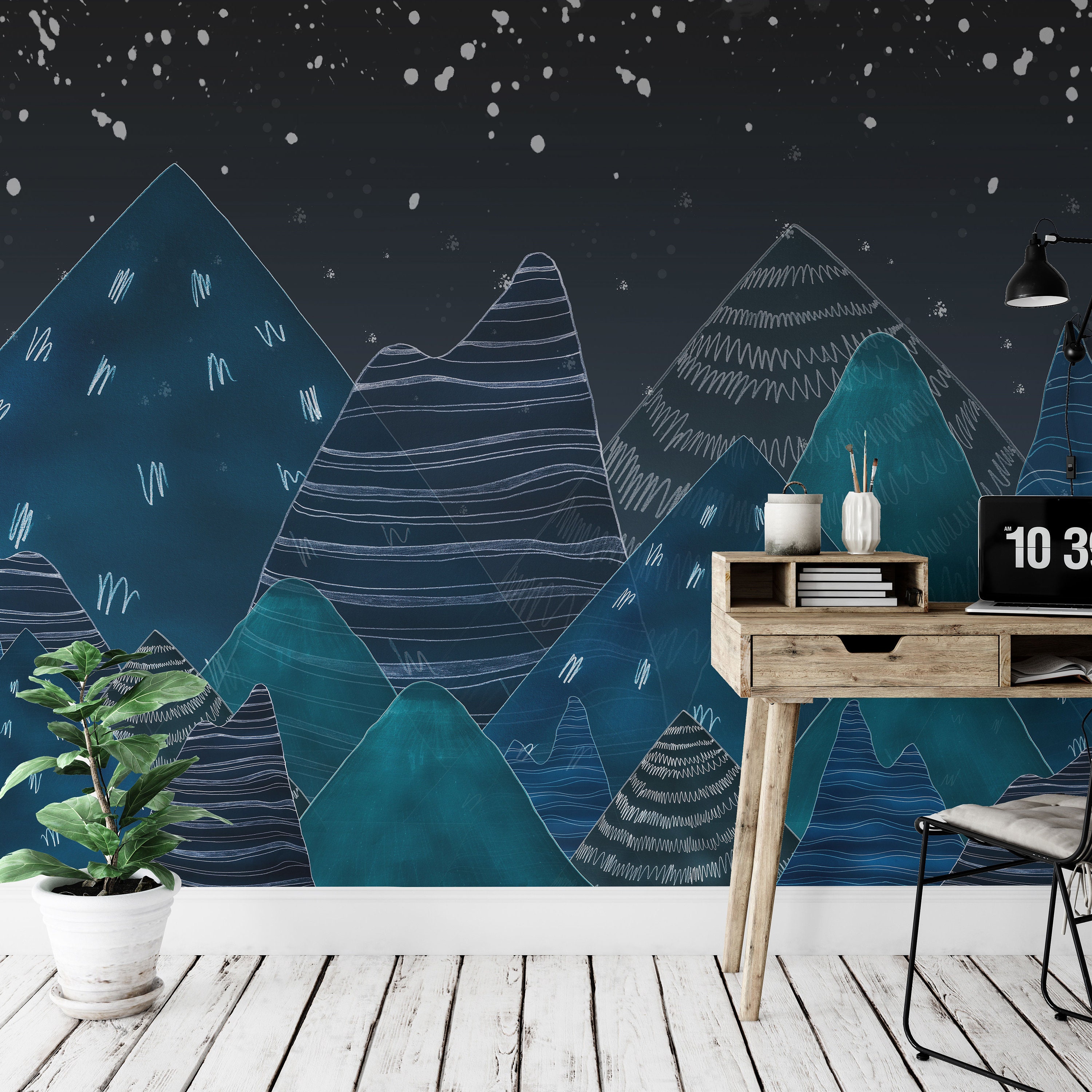 Dark Blue Mountains Peel and Stick Wallpaper Design for Wall Etsy