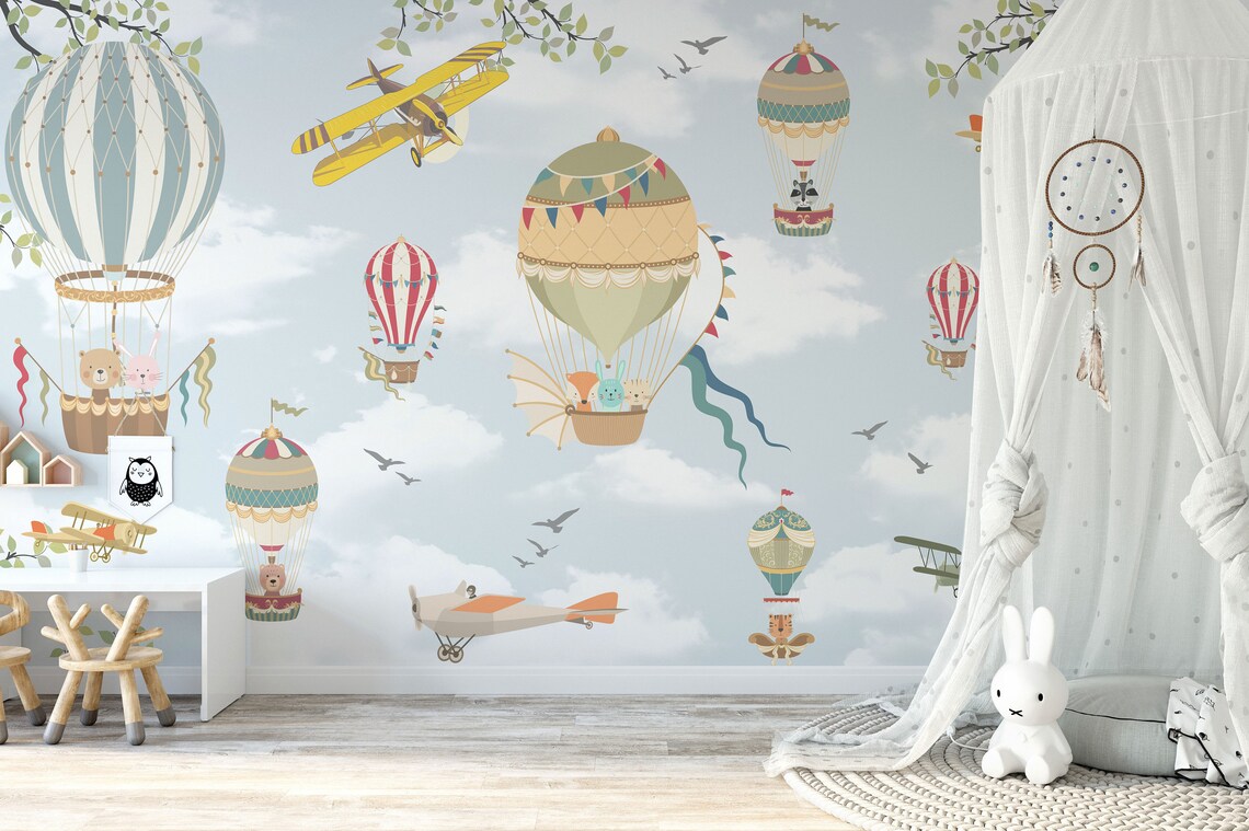 Hot Air Balloon Kids Wallpaper Peel and Stick Self Adhesive - Etsy