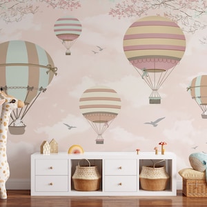 Kindertapete, Abnehmbare Tapete mit Heißluftballon, Kinderzimmer selbstklebende Tapete schälen und aufkleben