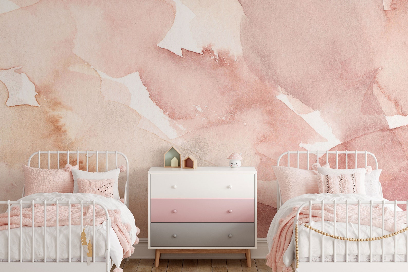 Pink Watercolor Wallpaper Girls Room Peel N Stick Wallpaper | Etsy