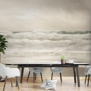 Sepia Ocean Wave Wallpaper Mural - Peel & Stick Wallpaper - Removable Decor - Office Wallpaper for Walls