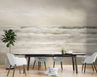 Sepia Ocean Wave Wallpaper Mural: Peel & Stick Removable Decor