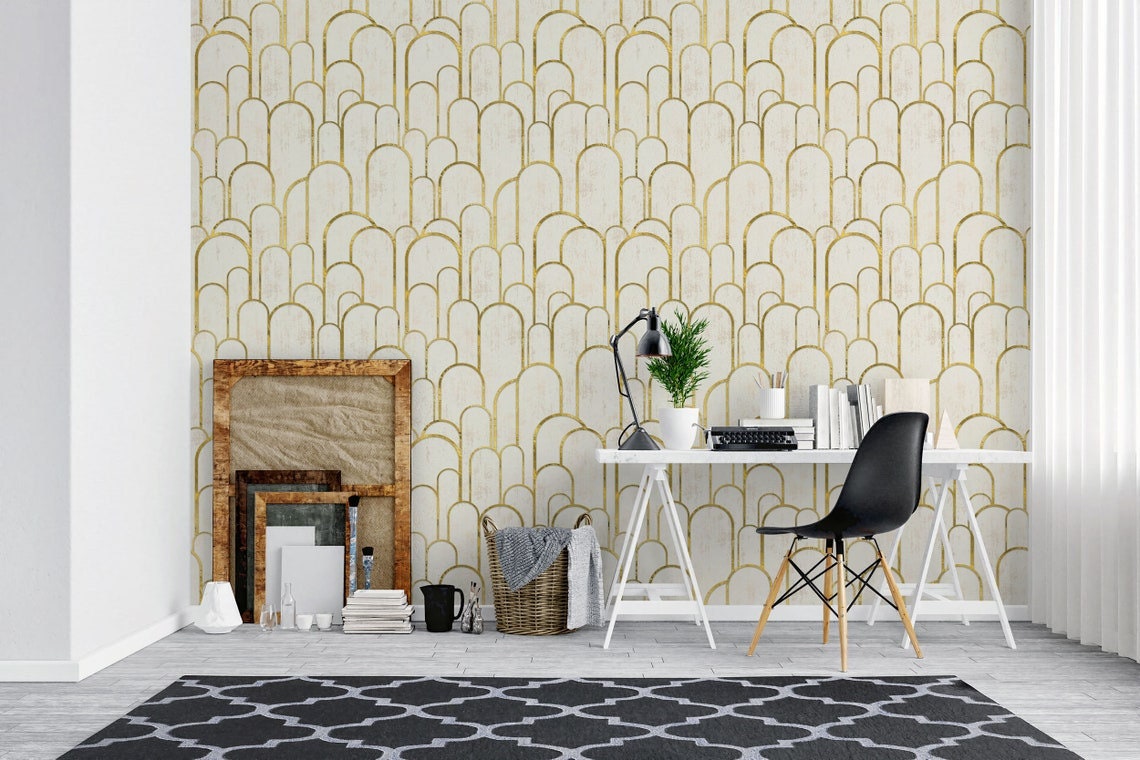 Gold Art Deco Peel and Stick Wallpaper Self Adhesive Etsy