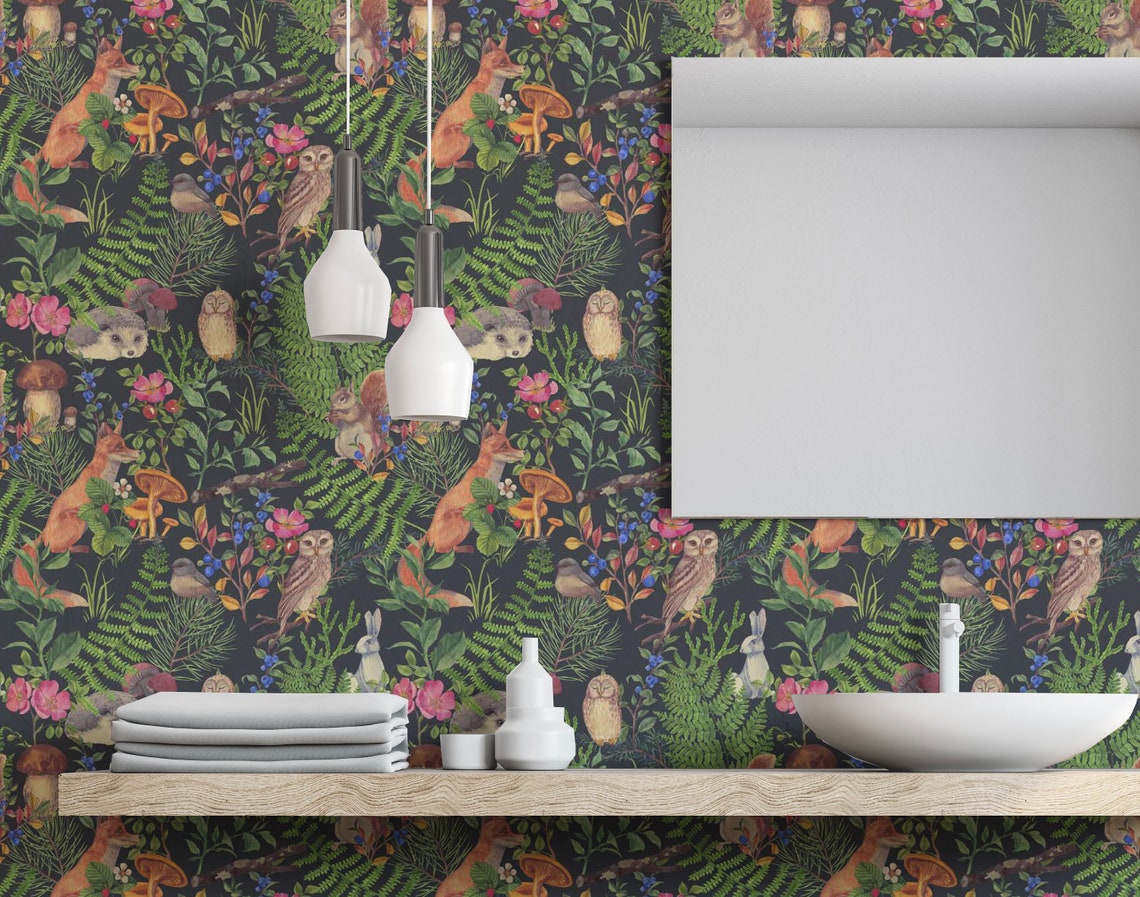 Forest Animals Removable Wallpaper Kids Wallpaper Peel and Etsy