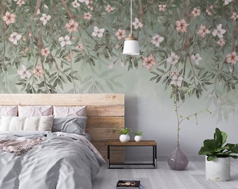 Floral Branches Mural: Artistic Peel and Stick Wallpaper