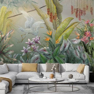 Green Tropical Marble Wallpaper | Peel and Stick Floral & Botanical Wall Mural for Living Room, Bedroom, Office Decor