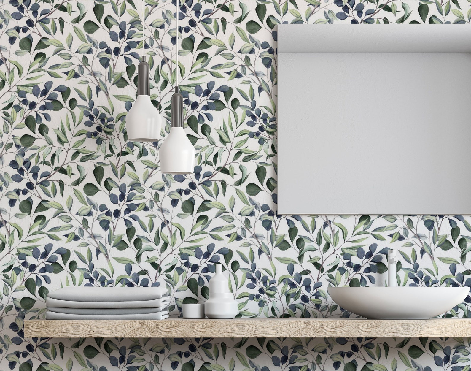 Blue and Green Leaves Wallpaper Self Adhesive Wallpaper Dark Etsy